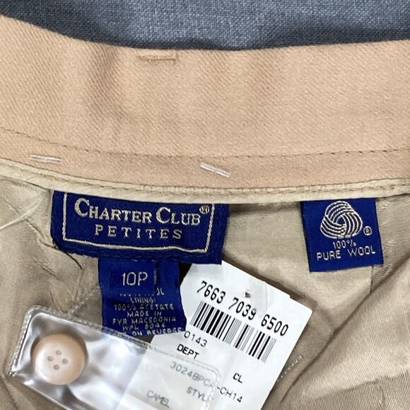 Charter Club 100% Wool Pants Sz 10 Tan Pleated High Waisted Dressy Trousers NEW - Picture 15 of 15